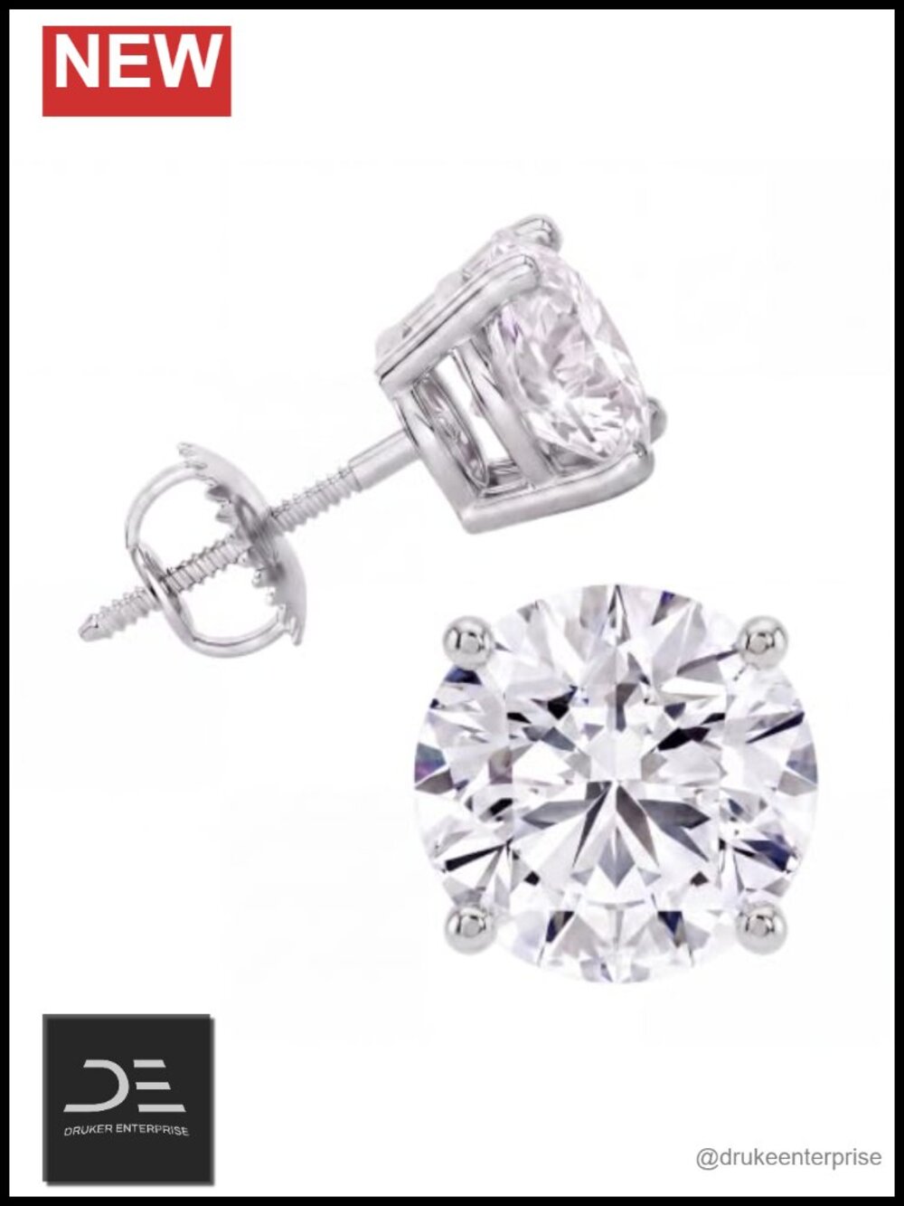 IGI Certified Lab Grown Diamond Stud Earrings 14K Yellow Gold Screw Back
